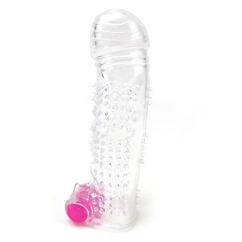 Etui pour pénis texturé avec balle vibrante transparent
