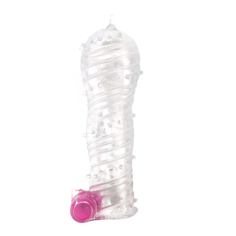 Etui pour pénis texturé avec balle vibrante transparent