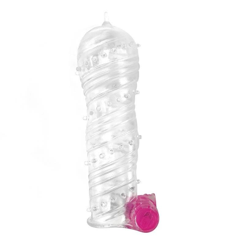 Etui pour pénis texturé avec balle vibrante transparent