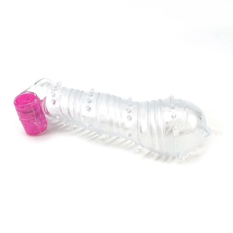 Etui pour pénis texturé avec balle vibrante transparent