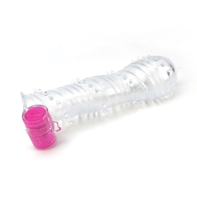 Etui pour pénis texturé avec balle vibrante transparent