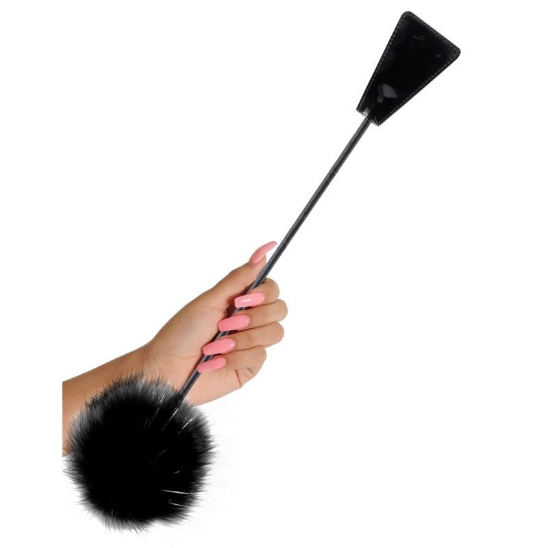 Fetish Fantaset Édition Limitée cravache Double avec plumes couleur noir