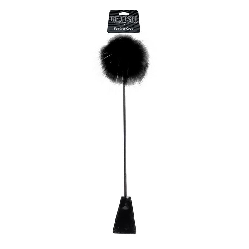Fetish Fantaset Édition Limitée cravache Double avec plumes couleur noir