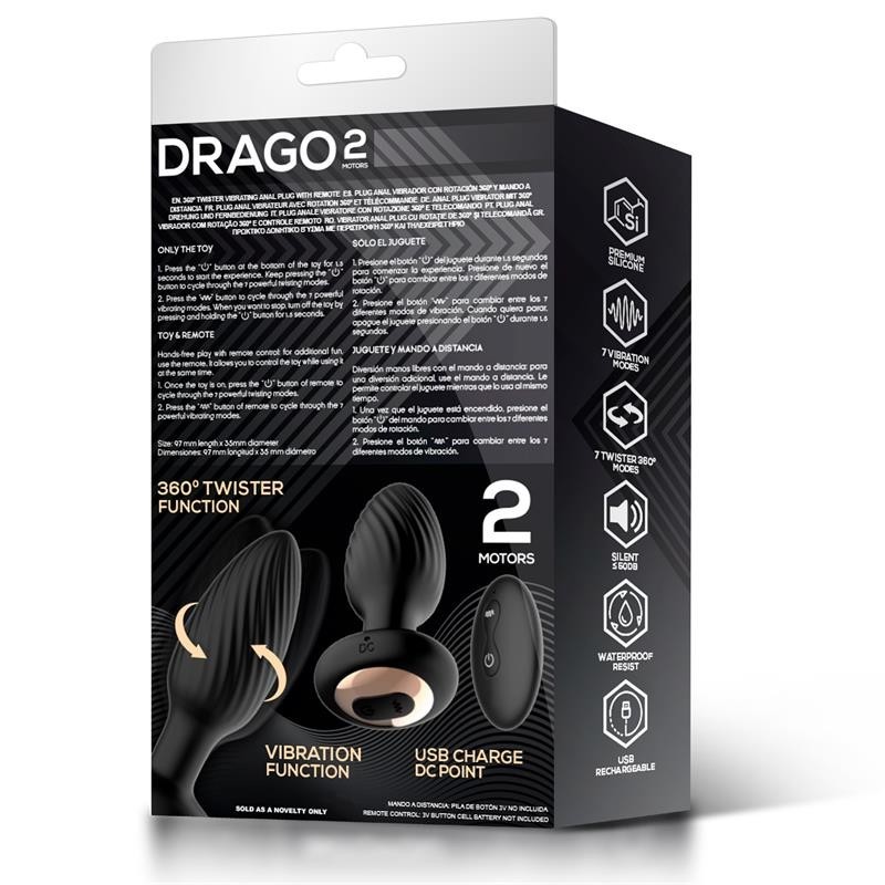Drago Plug Anal Vibration, Mouvement Twister 360º et Contrôle à Distance