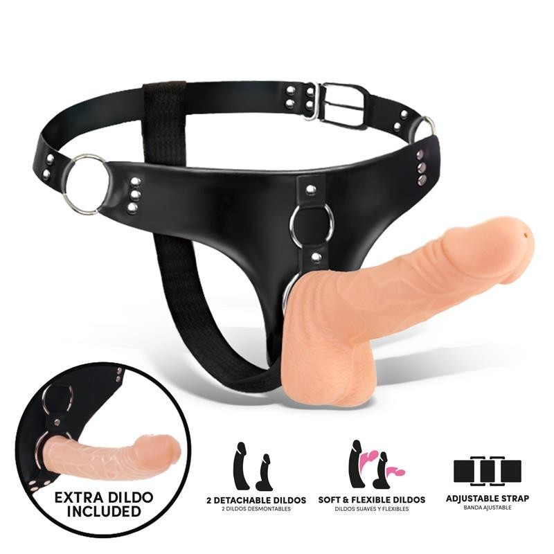 Spanneau harnais avec 2 godes réalistes amovibles