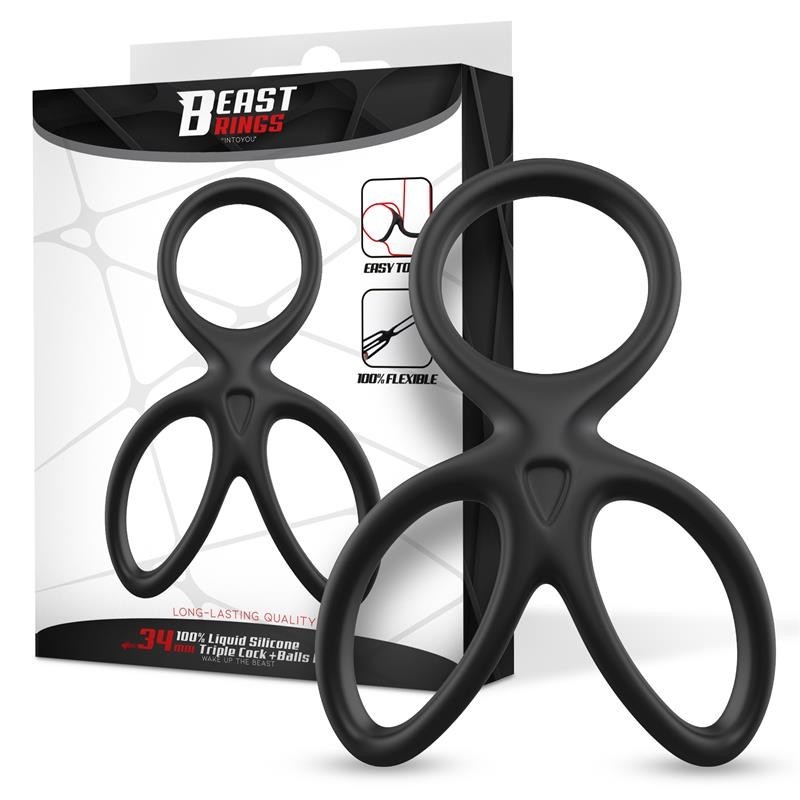 Anneau Triple pénis et testicules silicone liquide Flexible