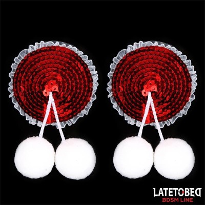 nipples avec paillettes rouges et Pompones blancs