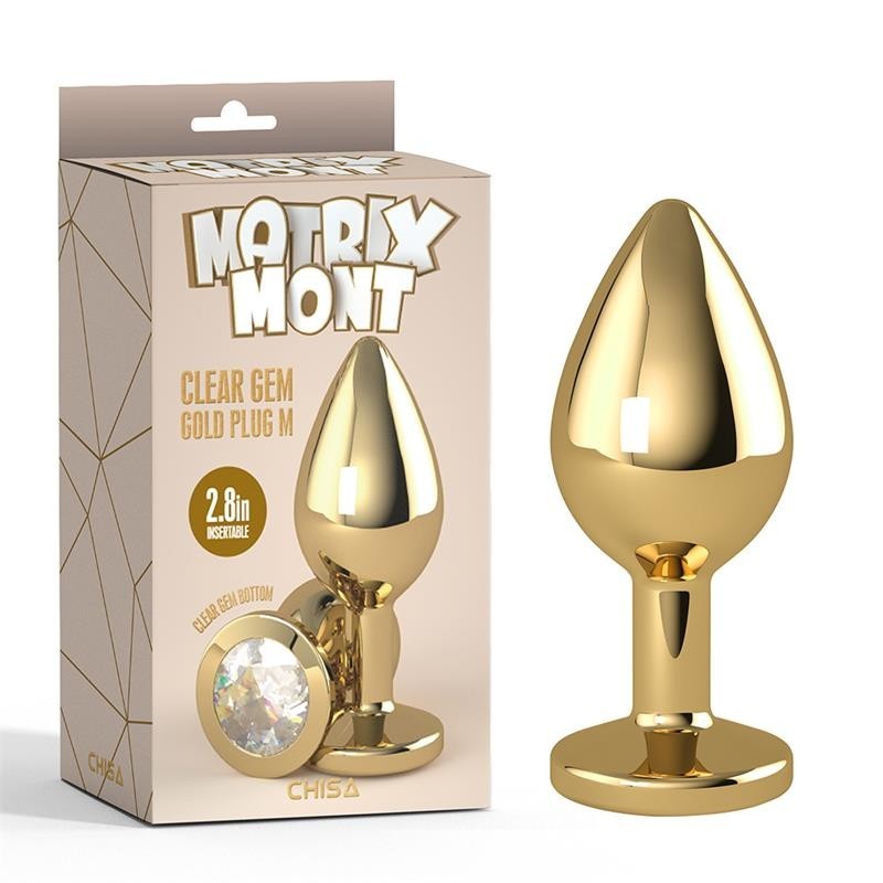 Plug Anal Transparent Gem Doré Taille M