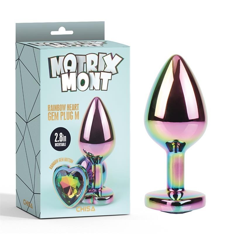 Rainbow Heart Plug Anal multicouleure avec pierre taille M