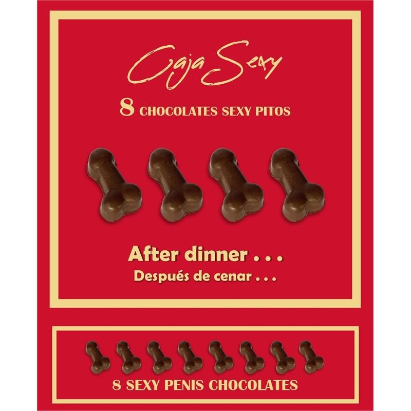 boite rouge Sexet forme pénis chocolat noir 8 unités
