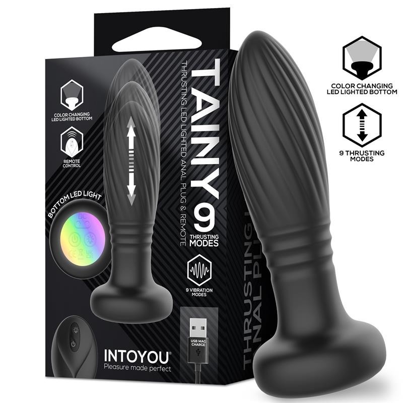 Tainet Plug Anal avec poussée et lumières LED avec télécommande