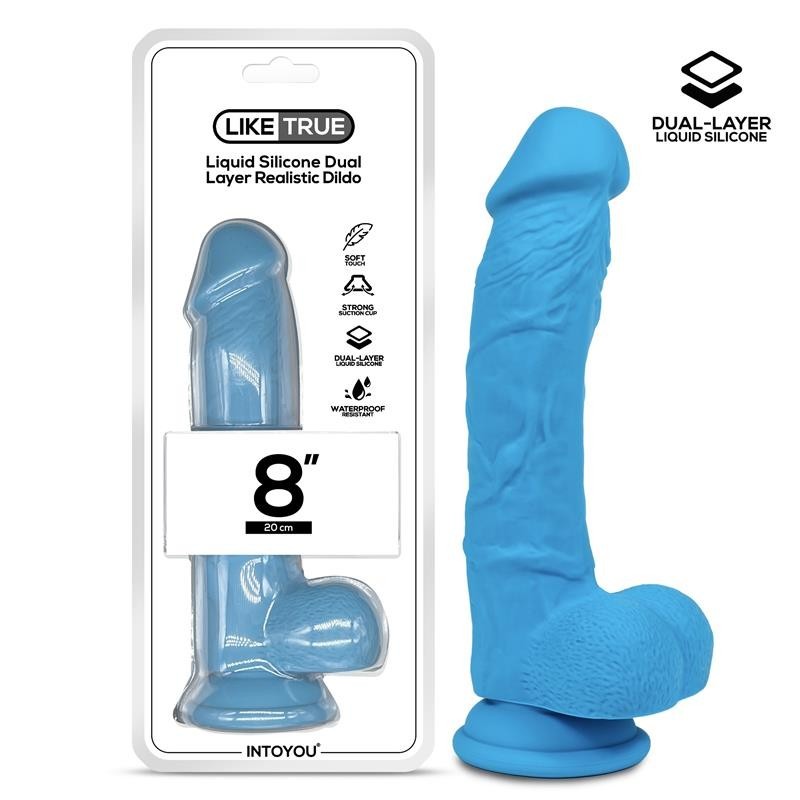 Gode réaliste silicone liquide Dual Layer 8 Bleu