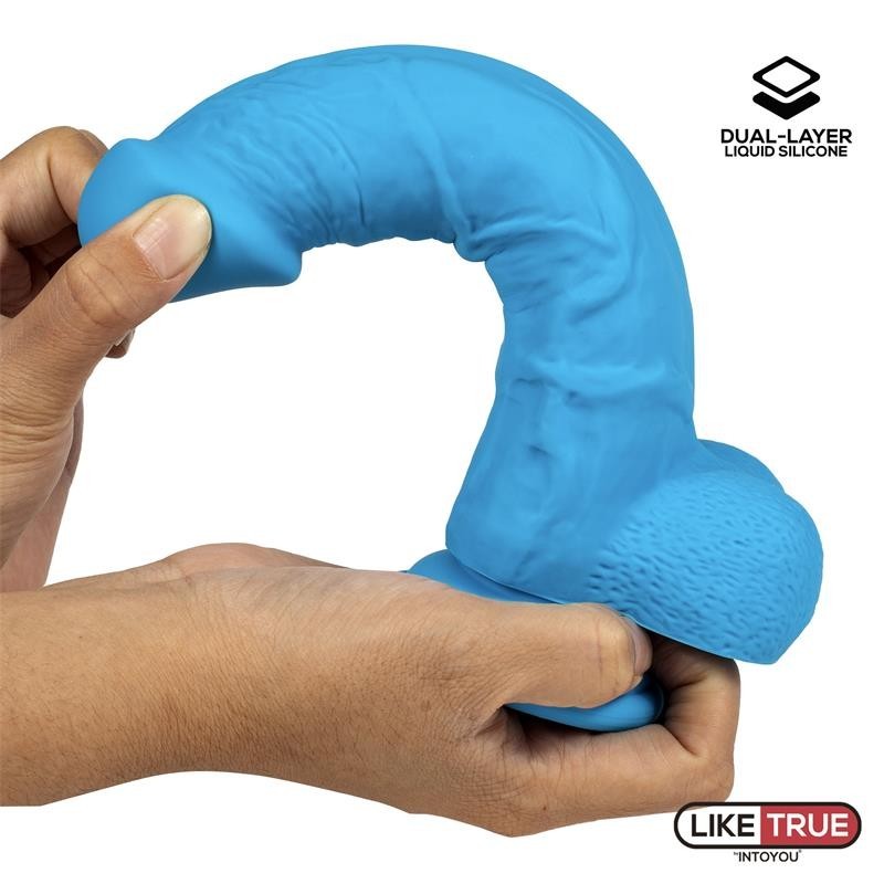 Gode réaliste silicone liquide Dual Layer 8 Bleu
