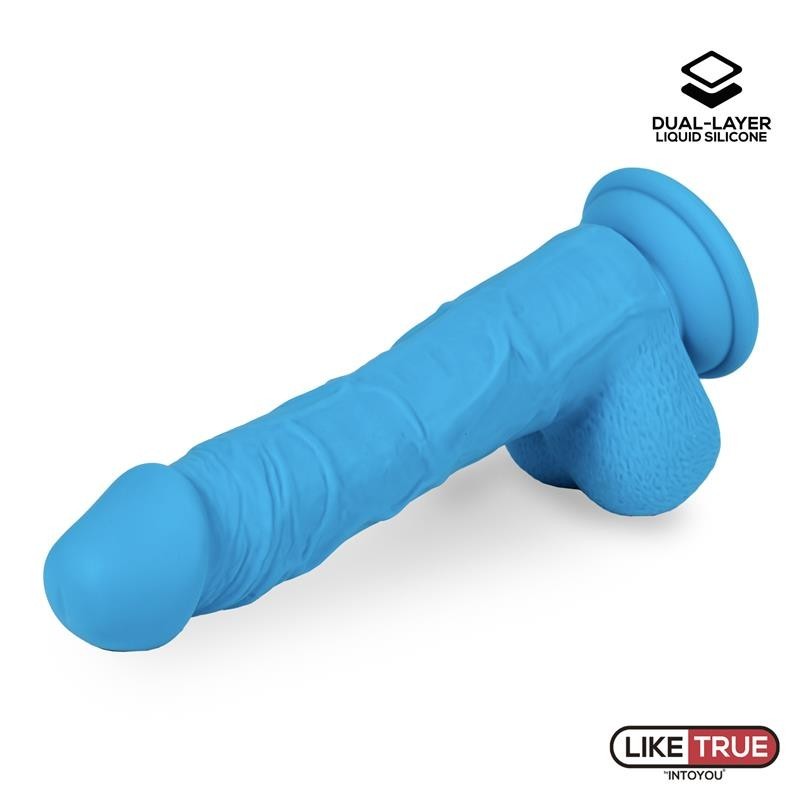 Gode réaliste silicone liquide Dual Layer 8 Bleu