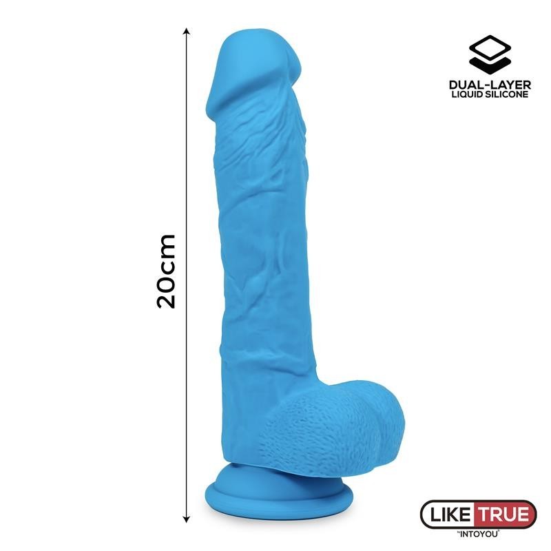 Gode réaliste silicone liquide Dual Layer 8 Bleu