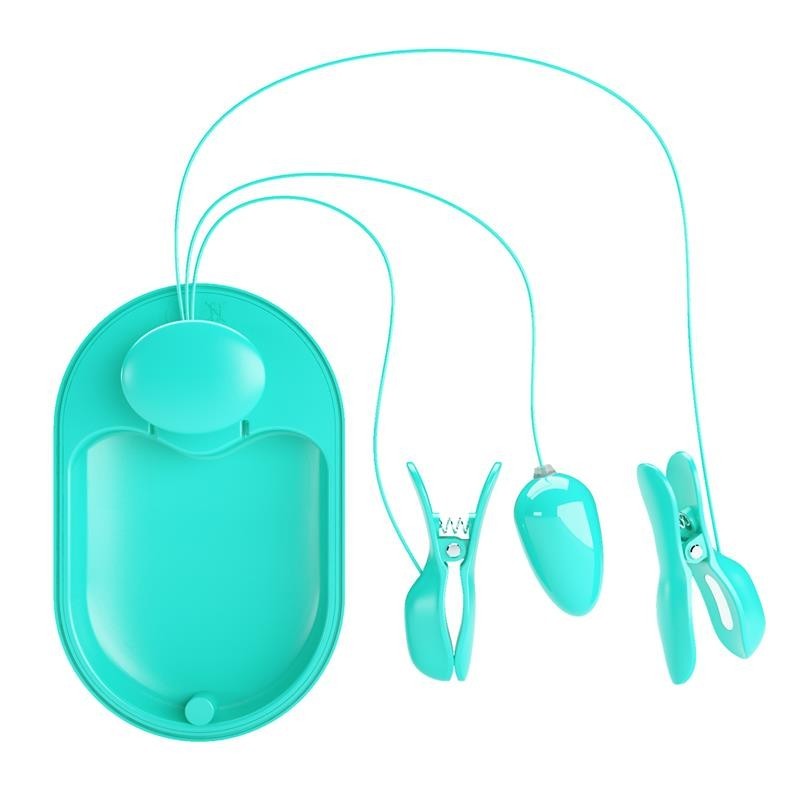 Boîte Surprise oeuf vibrant et pinces à tétons avec Electro stimulation bleu