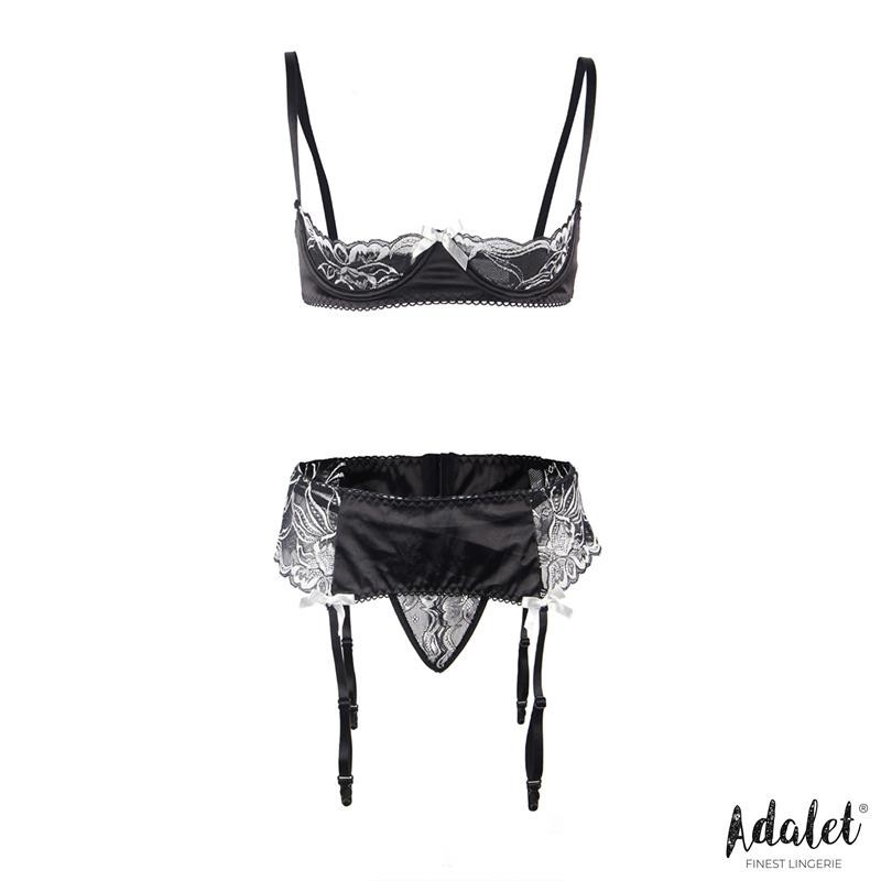 Ilia ensemble soutien-gorge ouvert, jarretelle et Tanga taille 44-46