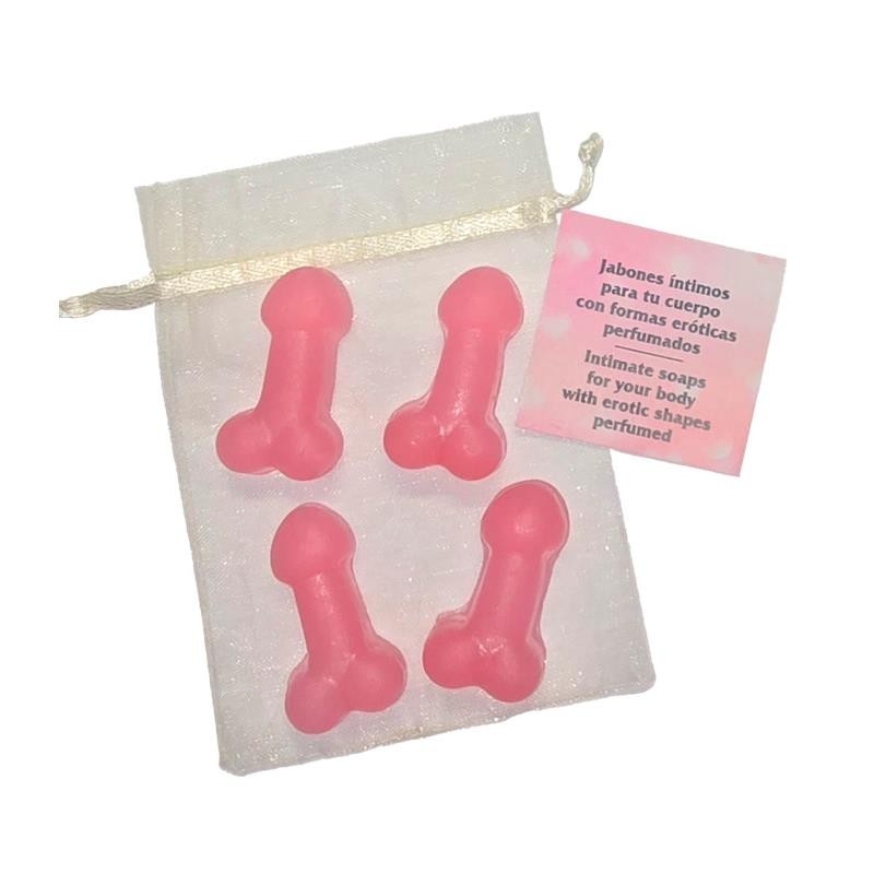 ensemble 4 Mini savons forme de pénis rose aromatisés