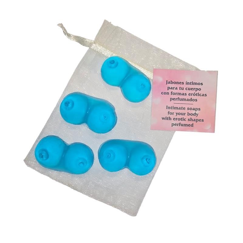 ensemble 4 Mini savons en forme de Tetas bleues aromatisés