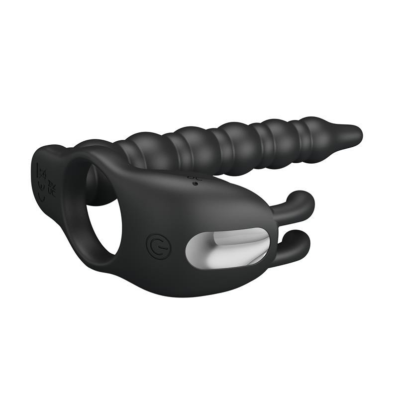 Blackneet Anneau Vibromasseur avec Plug silicone Noir