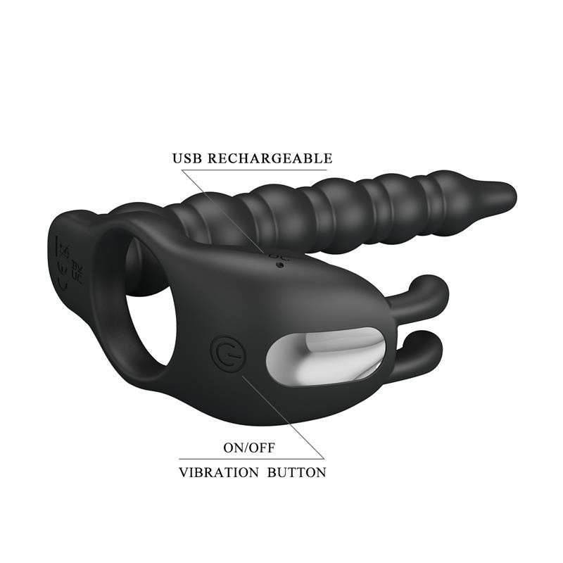 Blackneet Anneau Vibromasseur avec Plug silicone Noir