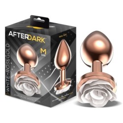 Plug Anal en metal Oro rose avec rose Blanca sur la Base taille M