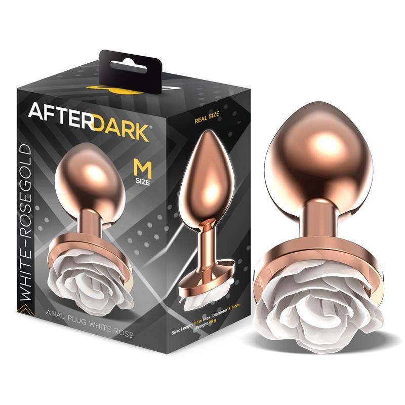 Plug Anal en metal Oro rose avec rose Blanca sur la Base taille M