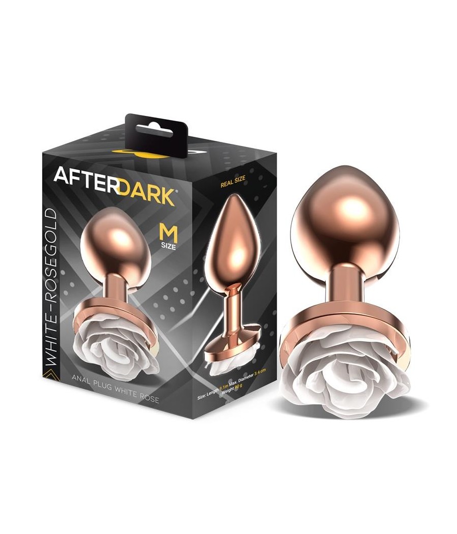 Plug Anal en metal Oro rose avec rose Blanca sur la Base taille M