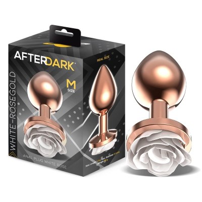 Plug Anal en metal Oro rose avec rose blanc sur la Base taille M