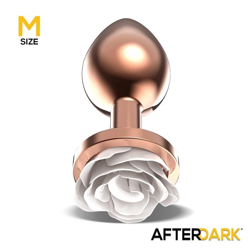 Plug Anal en metal Oro rose avec rose Blanca sur la Base taille M