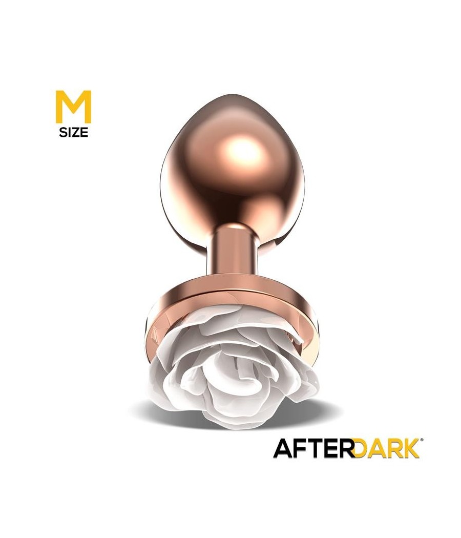 Plug Anal en metal Oro rose avec rose blanc sur la Base taille M