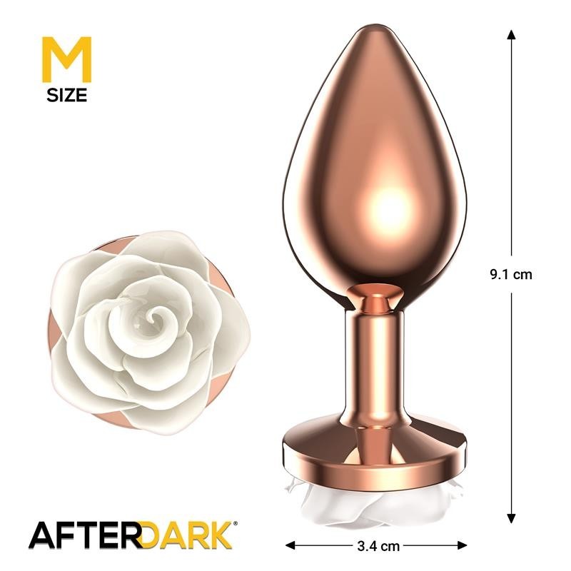 Plug Anal en metal Oro rose avec rose Blanca sur la Base taille M