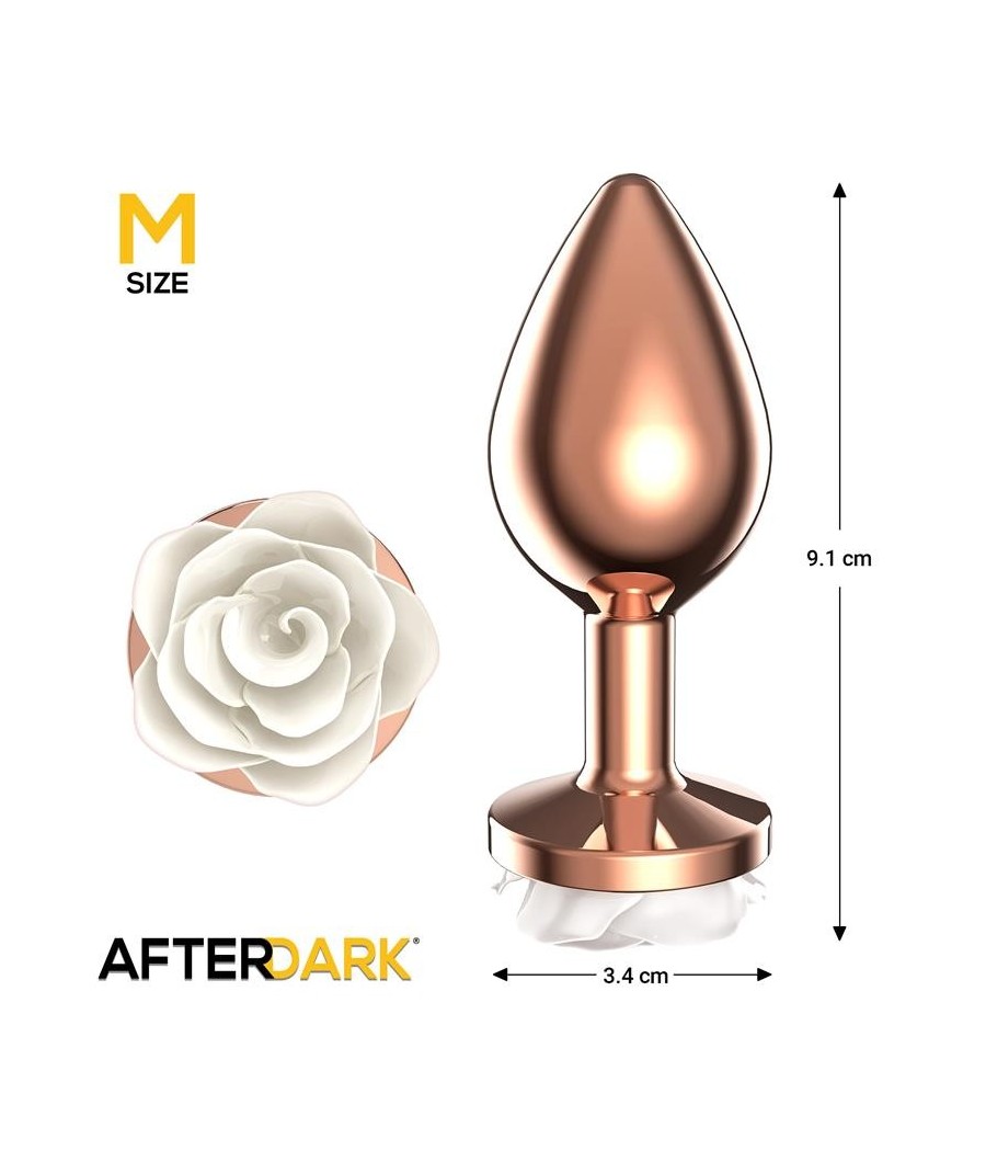 Plug Anal en metal Oro rose avec rose blanc sur la Base taille M