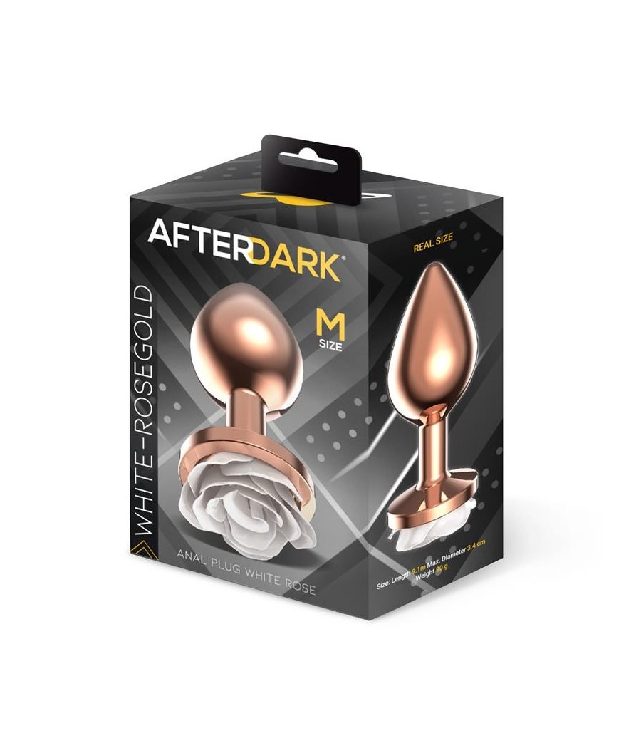 Plug Anal en metal Oro rose avec rose blanc sur la Base taille M
