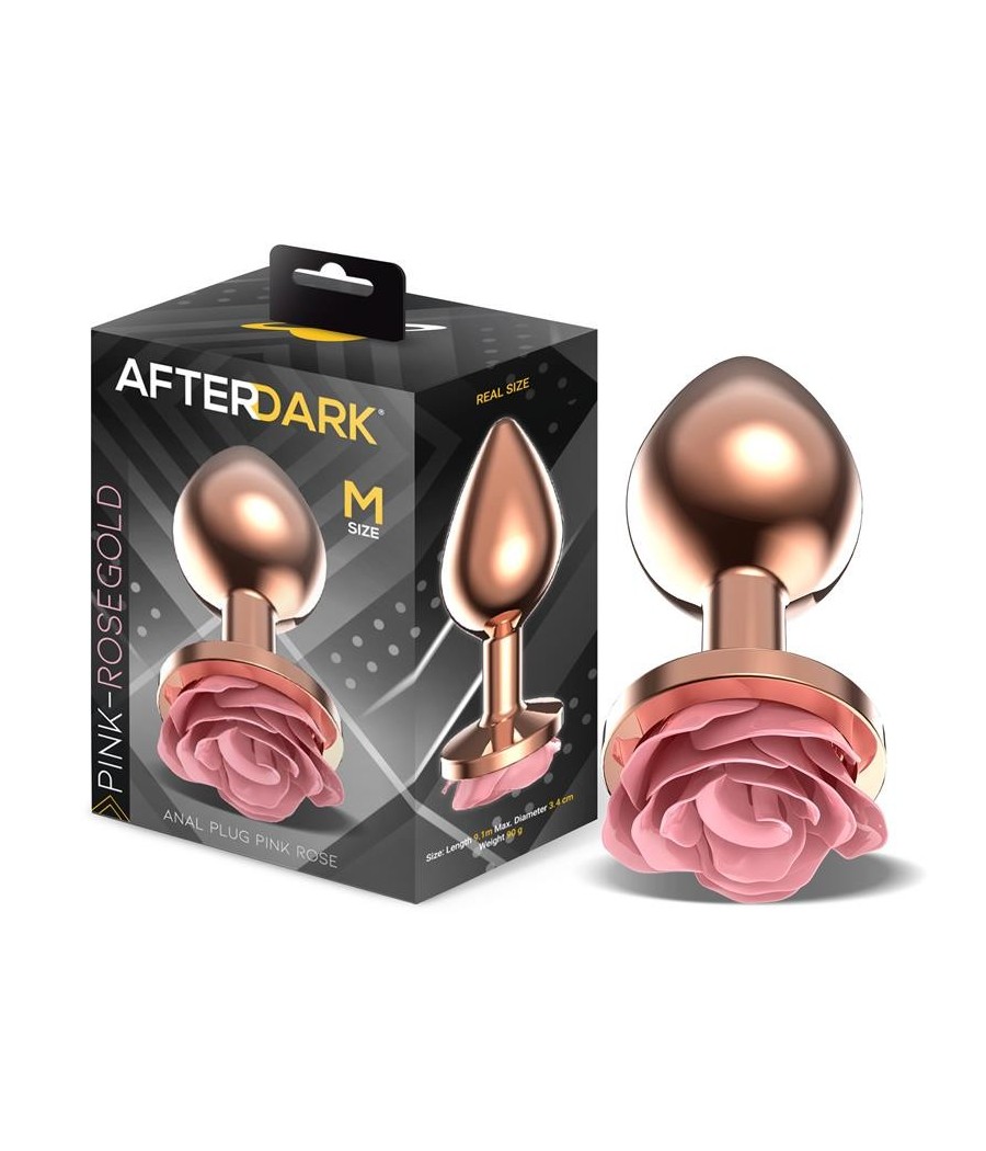 Plug Anal en metal Oro rose avec rose rose sur la Base taille M