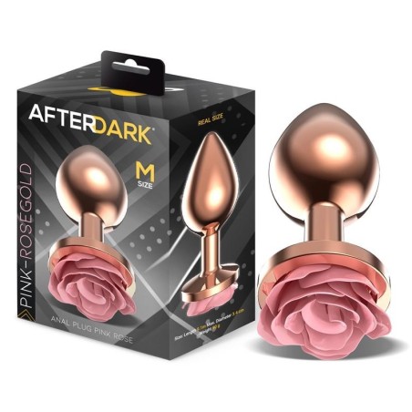 Plug Anal en metal Oro rose avec rose rose sur la Base taille M