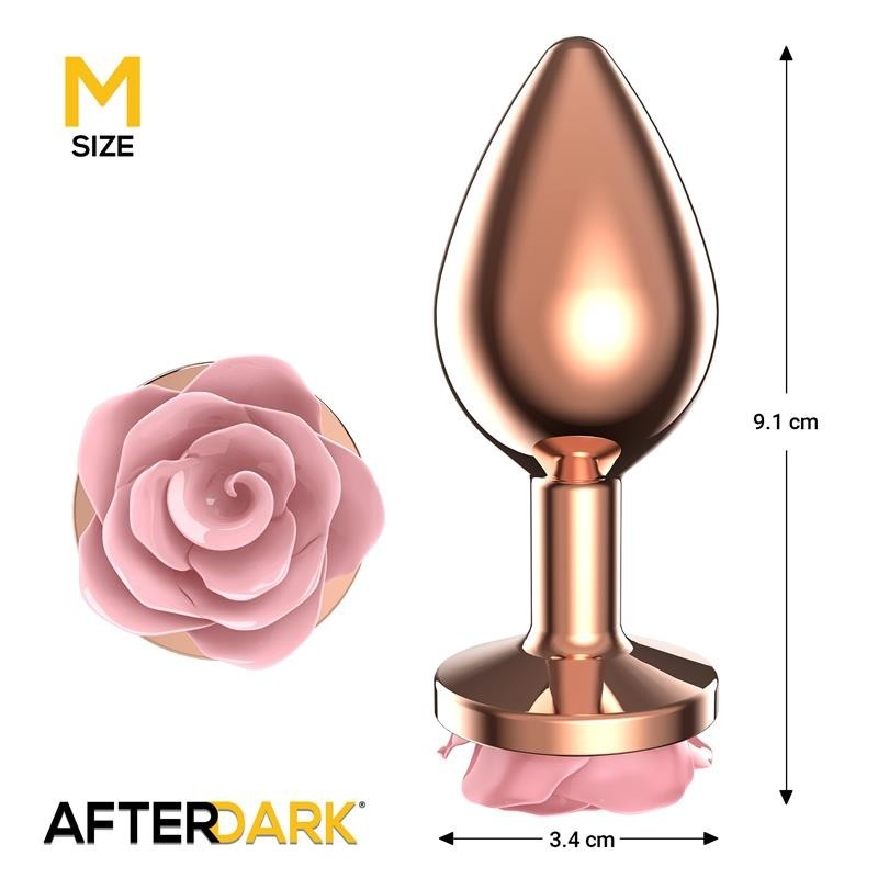 Plug Anal en metal Oro rose avec rose rose sur la Base taille M