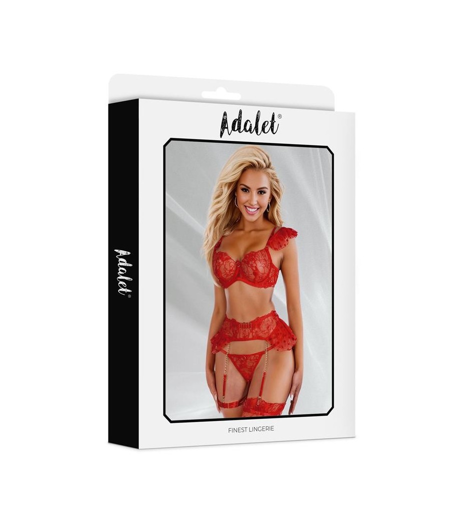 Ensemble Natalie lingerie dentelle sexy avec porte-jarretelles rouge