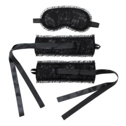 Rimba Bondage play menottes et masque style Burlesque Couleur Noir