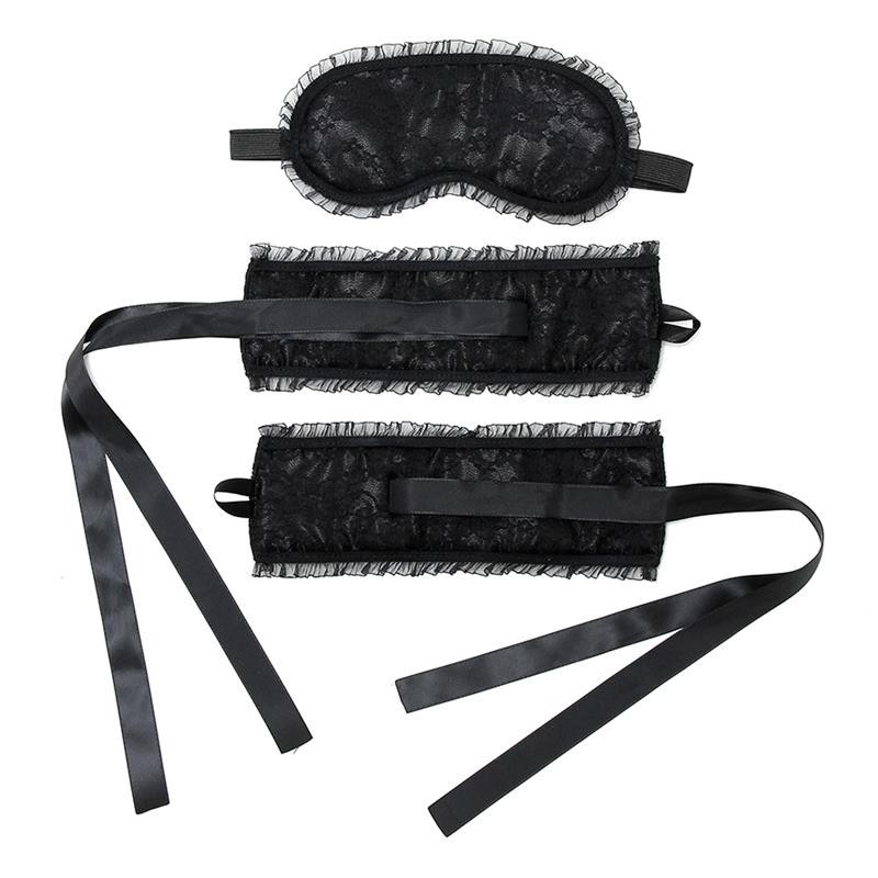 Rimba Bondage play menottes et masque style Burlesque Couleur Noir