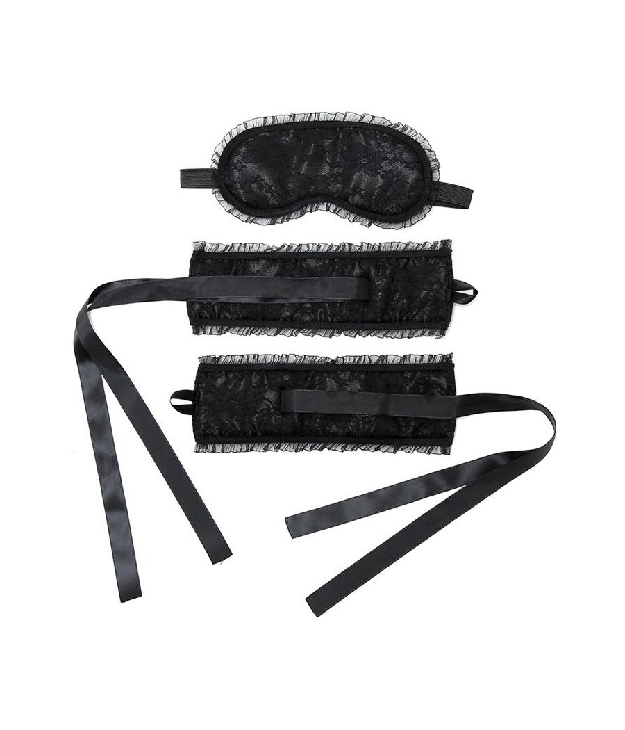 Rimba Bondage play menottes et masque style Burlesque Couleur Noir