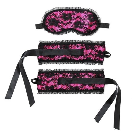 Rimba Bondage play menottes et masque style Buslesque Couleur Rose