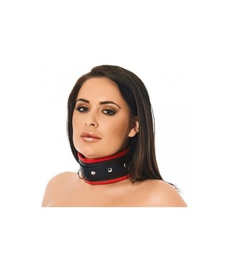 Collier large cuir noir et rouge