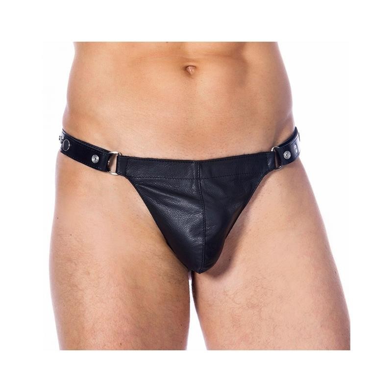 Tanga en cuir reglable Couleur noir