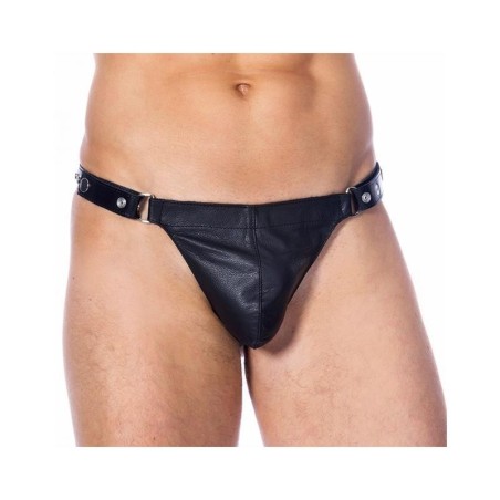 Tanga en cuir reglable Couleur noir