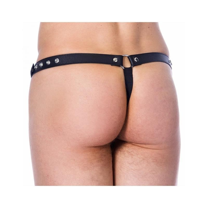 Tanga en cuir reglable Couleur noir