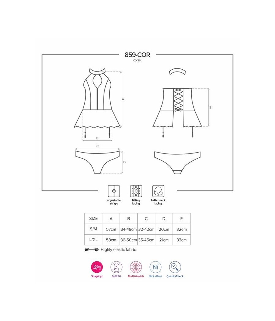 859-COR-1 Corset et Tanga Couleur Noir