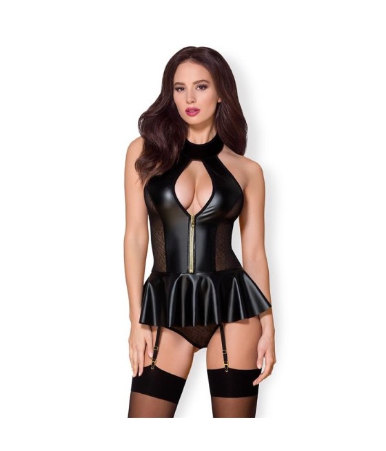 859-COR-1 Corset et Tanga Couleur Noir