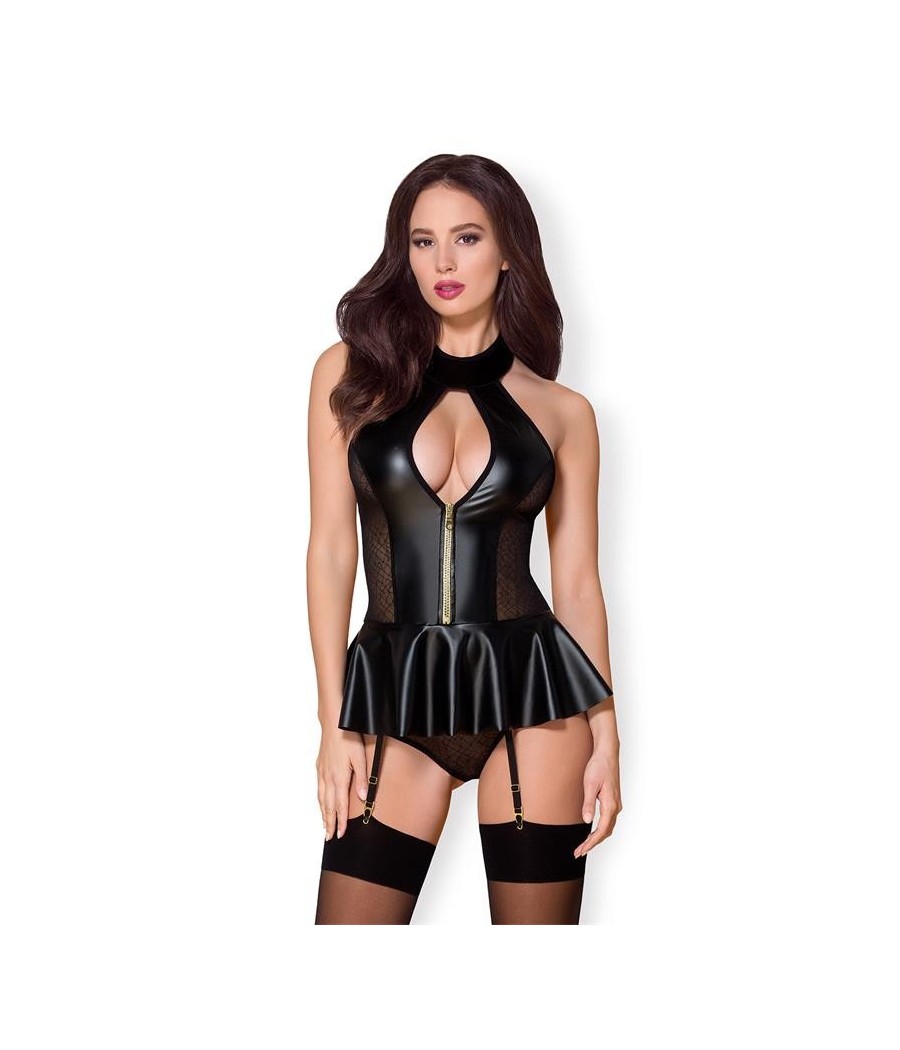 859-COR-1 Corset et Tanga Couleur Noir