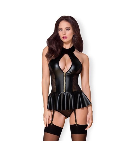 859-COR-1 Corset et Tanga Couleur Noir